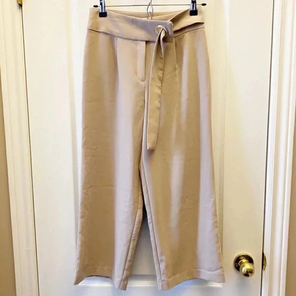 Dynamite High Rise Wide Leg Cropped Trouser Pants Tan Beige  XS NWT - Picture 3 of 15